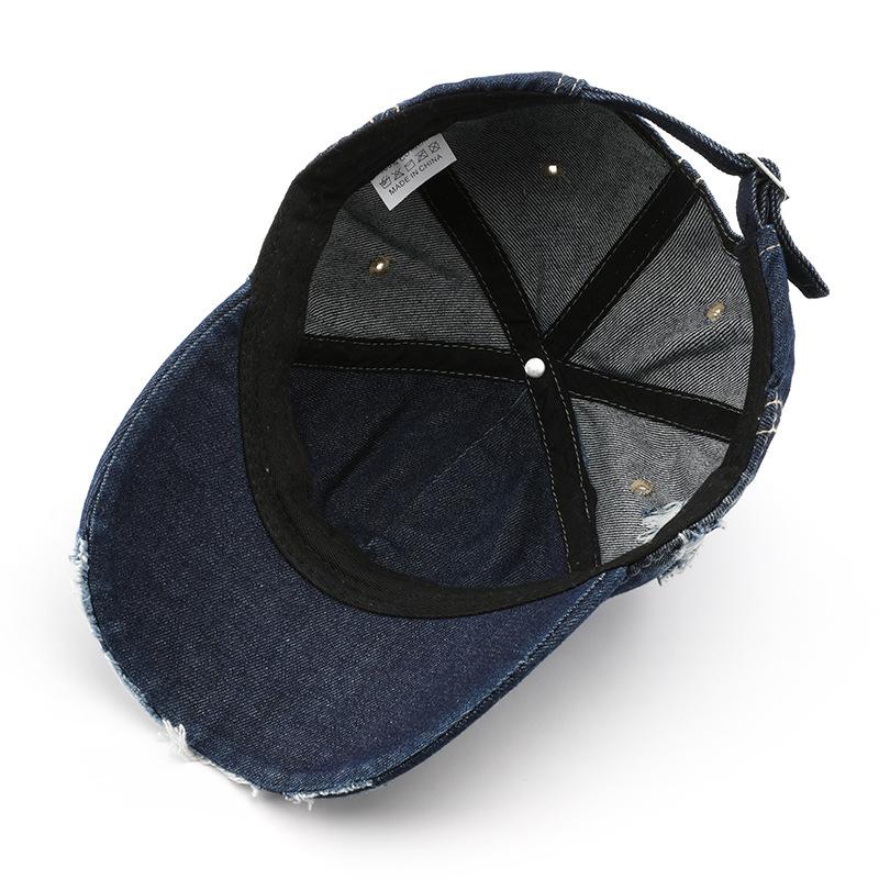 Women's washed denim baseball cap with a distressed look, suitable for outdoor activities, providing warmth, sun protection, and shade