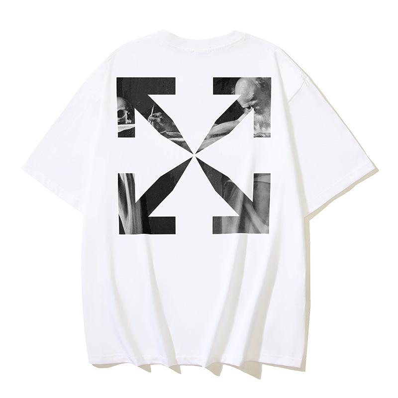 Off-White 2025 Summer New Caravaggio Religious Oil Painting Arrow Printed Short Sleeved T-shirt for Men and Women
