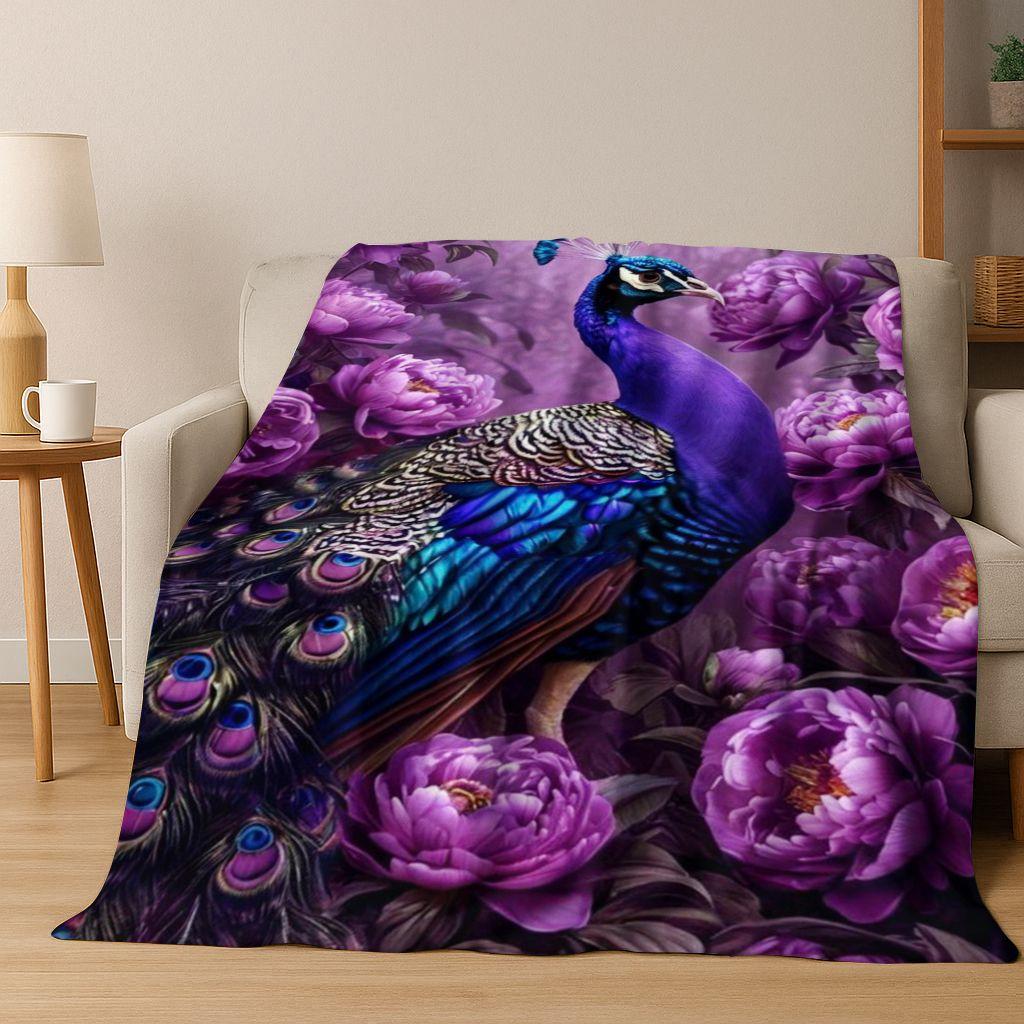 3D Colorful Peacock Romantic Birds Dream Flannel Blanket,Cozy Soft Throw Blanket for Home Bedroom Bed Sofa Picnic Cover Gift Kid