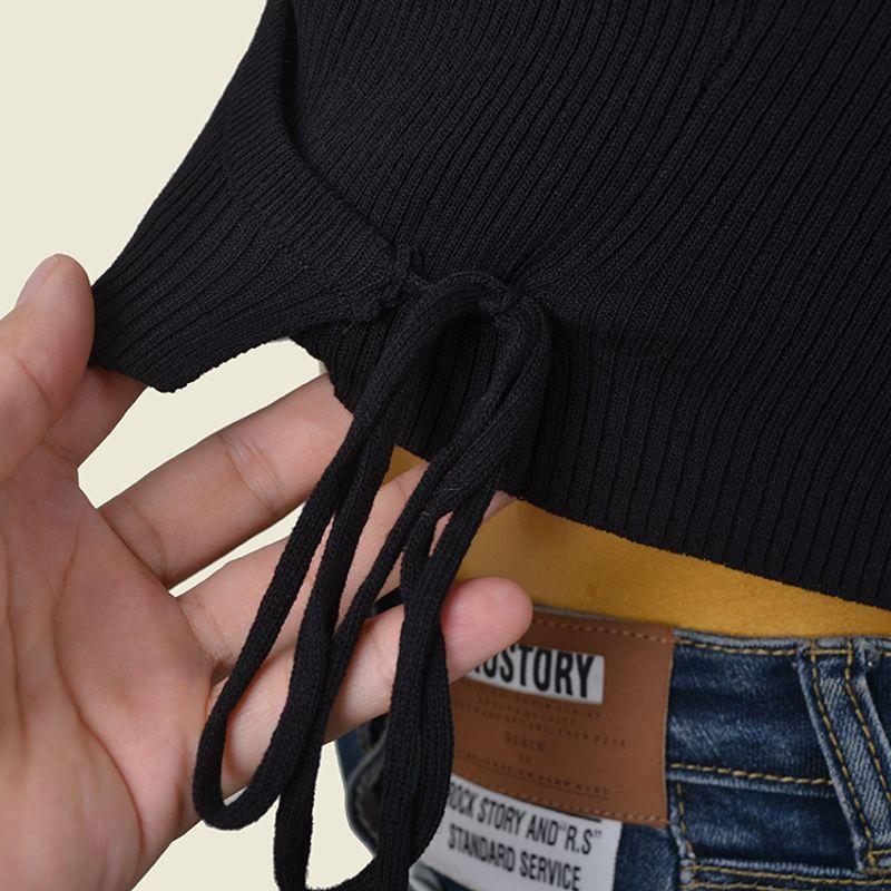 American Style Cross V-neck Side Waist Lace Up Slim Fit Short T-shirt Sexy Summer Short Sleeve High Elastic Midriff-Baring Top Women