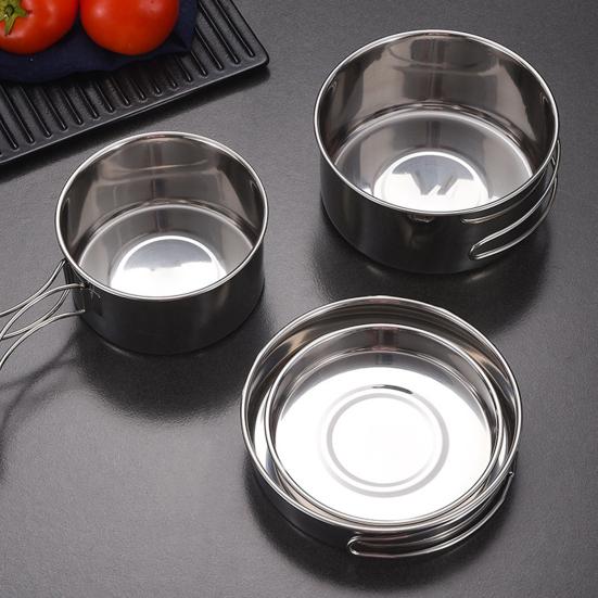1 Set Stackable Stainless Steel Camping Cookware Set for 46025 People Cooking Pot