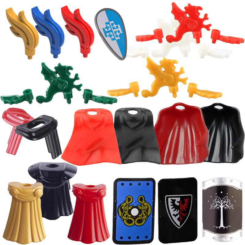 Конструктор MOC Средневековый Рыцарь Римский Солдат Аксессуар Шлем Головной убор Огненное Перо Щит Черный Орел Королевский плащ Кирпичная Игрушка