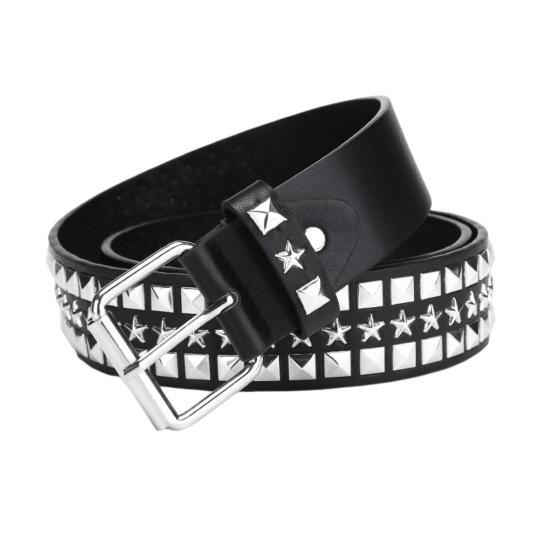 Ремень с заклепками в стиле панк-рок Ремень с заклепками Ремень с люверсами Квадратные заклепки Пирамидальные металлические вставки Регулируемые ремни Ремень из искусственной кожи