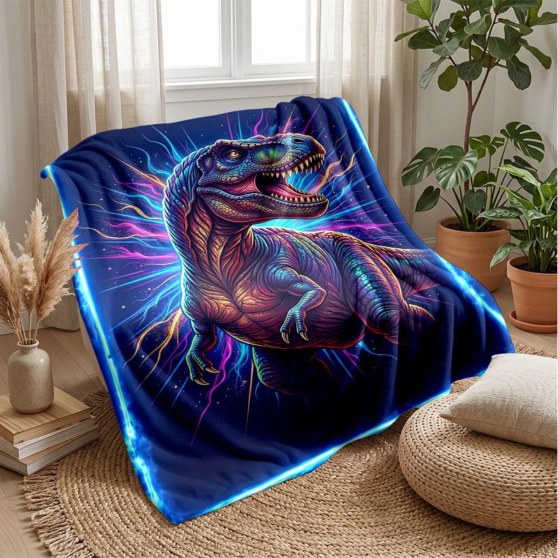 Neon Dinosaur Artwork Theme blanket Lightweight Warm Flannel Blanket Decorative Throw Blanket for Home Decoration