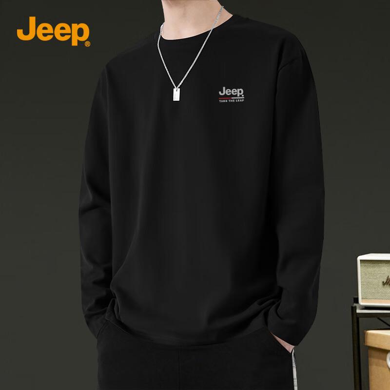 Jeep Мужская футболка с длинным рукавом и круглым вырезом из чистого хлопка
