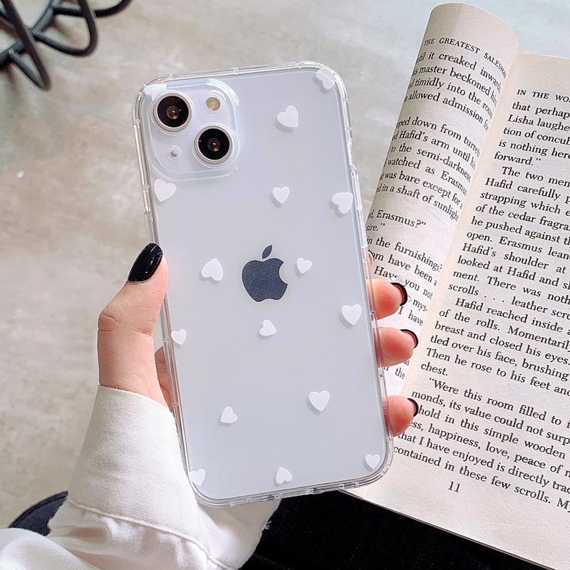 Чехол для телефона iPhone 15 14 Pro Max 13 12 11 X XR XS Прозрачный мультяшный Love Heart Мягкий TPU