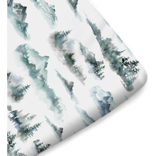 Акварельный рисунок туманного леса, приталенные простыни для детской кроватки для девочки, мальчика - 52"x28" Лесной горный туманный наматрасник для детской кроватки - Мягкий дышащий детский