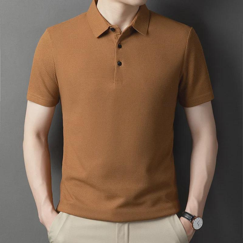 Мужская рубашка-поло из вафельной трикотажной ткани с коротким рукавом — деловая повседневная летняя одежда для отцов среднего возраста