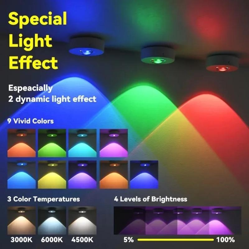 Светодиодные RGB-споты для шкафа 12 цветов Ночник Перезаряжаемые Беспроводные Диммируемые С пультом дистанционного управления Свет для винного шкафа