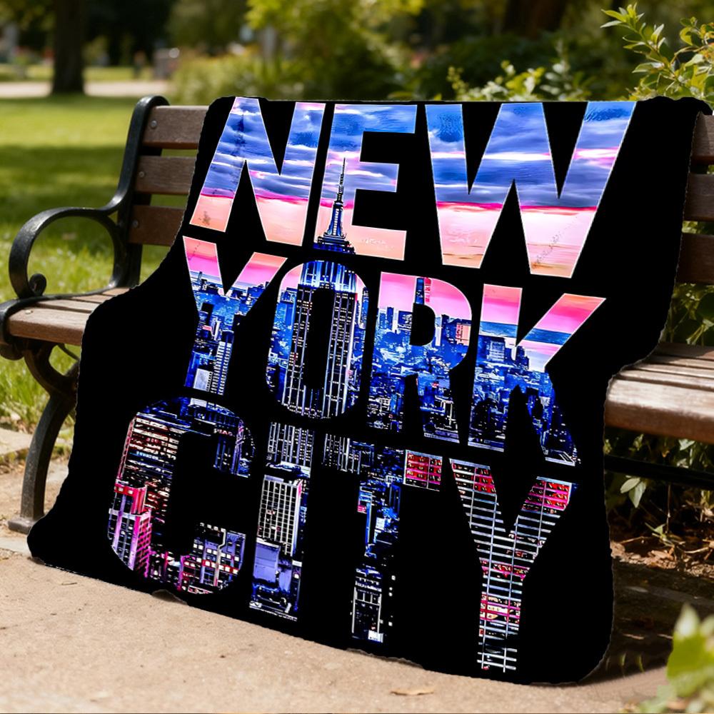 1pc New York City skyline Outdoor Flannel Blanket, Cozy & Warm Soft Te Playful Design, Napping Camping,
