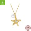 Starfish Pearl Pendant Necklace S925 Sterling Silver-Plated K Gold Summer Casual Wind Necklace Collarbone Chain