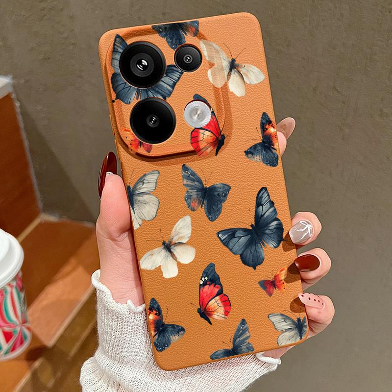 Мягкий силиконовый чехол с рисунком бабочки для Xiaomi 13t Poco X6 M6 Pro Redmi Note 14 13 12 11 10 Pro, противоударный кожаный текстурный однотонный чехол