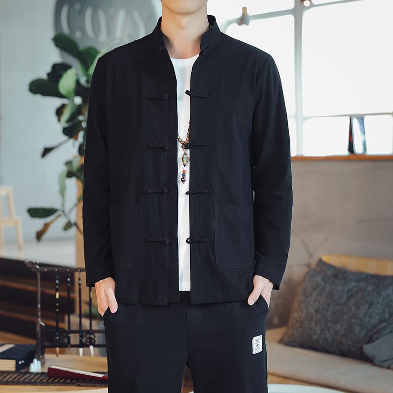Весенне-осенняя хлопково-льняная рубашка в китайском стиле с ретро-пуговицами и длинным рукавом для мужчин, одежда для тай-чи для выступлений, рубашка-пиджак