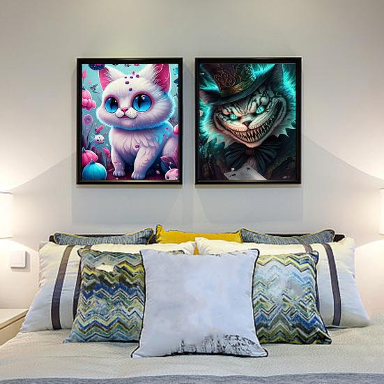 Set Rhinestone Painting Craft Kit Bright Color Cartoon Cat Pattern Picture Art Set