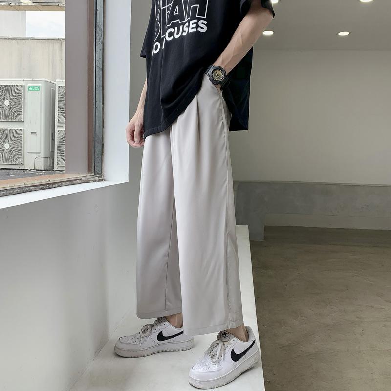 Широкие брюки, мужские летние тонкие мужские брюки, прямые спортивные брюки, повседневные брюки с девятью точками, стиль Харадзюку, корейский тренд