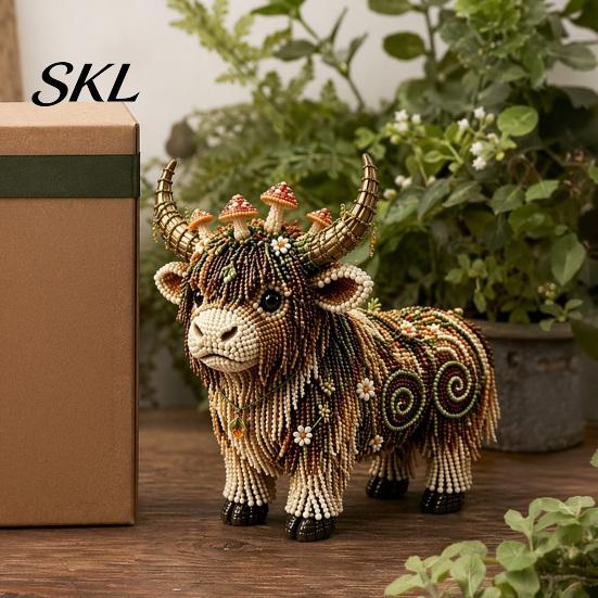 Artistic Home Decor Craft Highland Cow Bead Kit, Mythical DIY Tiny Complete Crafting Set 3D Beaded Animal, Art Project for Adults Teens Handmade Gift