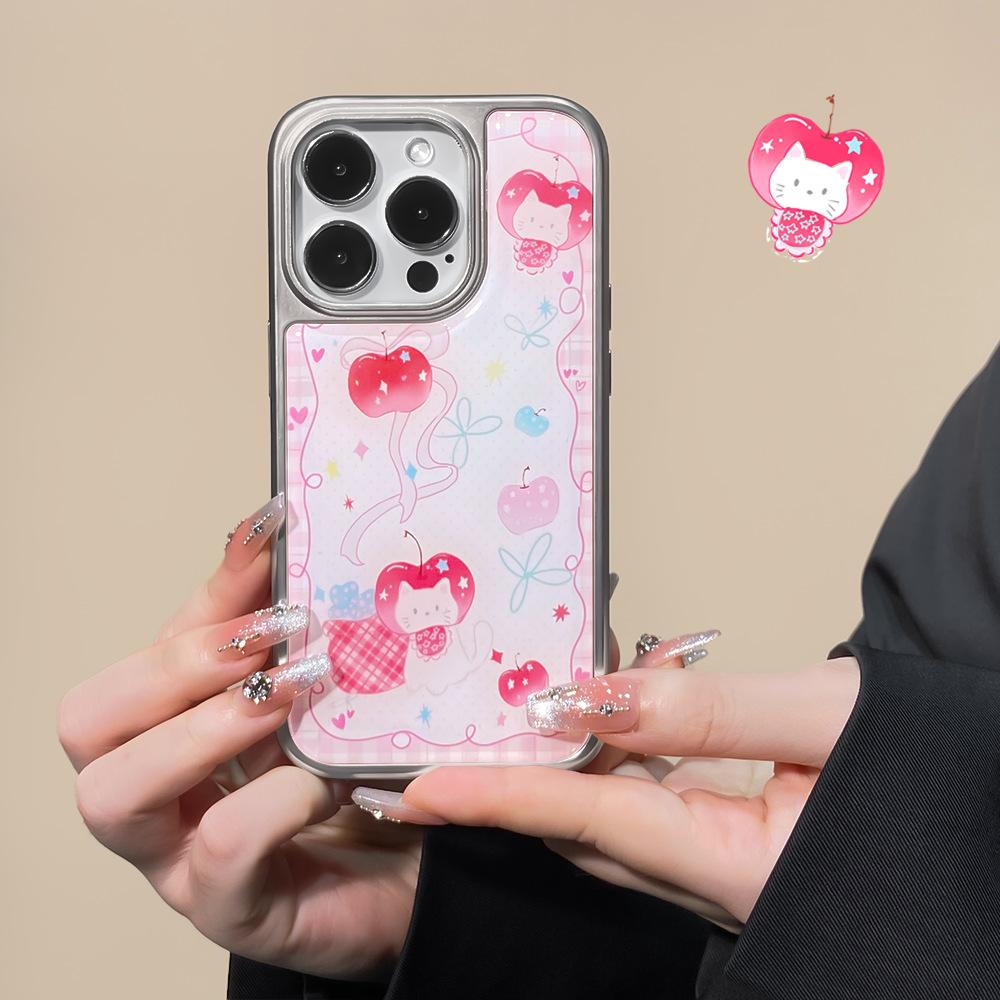 Применимо к чехлу для мобильного телефона iPhone16 Корейский Яблочный Котёнок Apple 15 противоударный гальванический конденсация воды 13 нишевый продвинутый 14