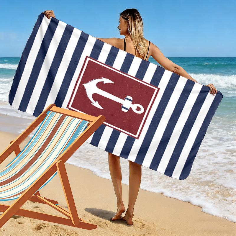 Nautical Theme Print Beach Towel, Large Soft Quick Dry Towel for Beach Camping Swimming