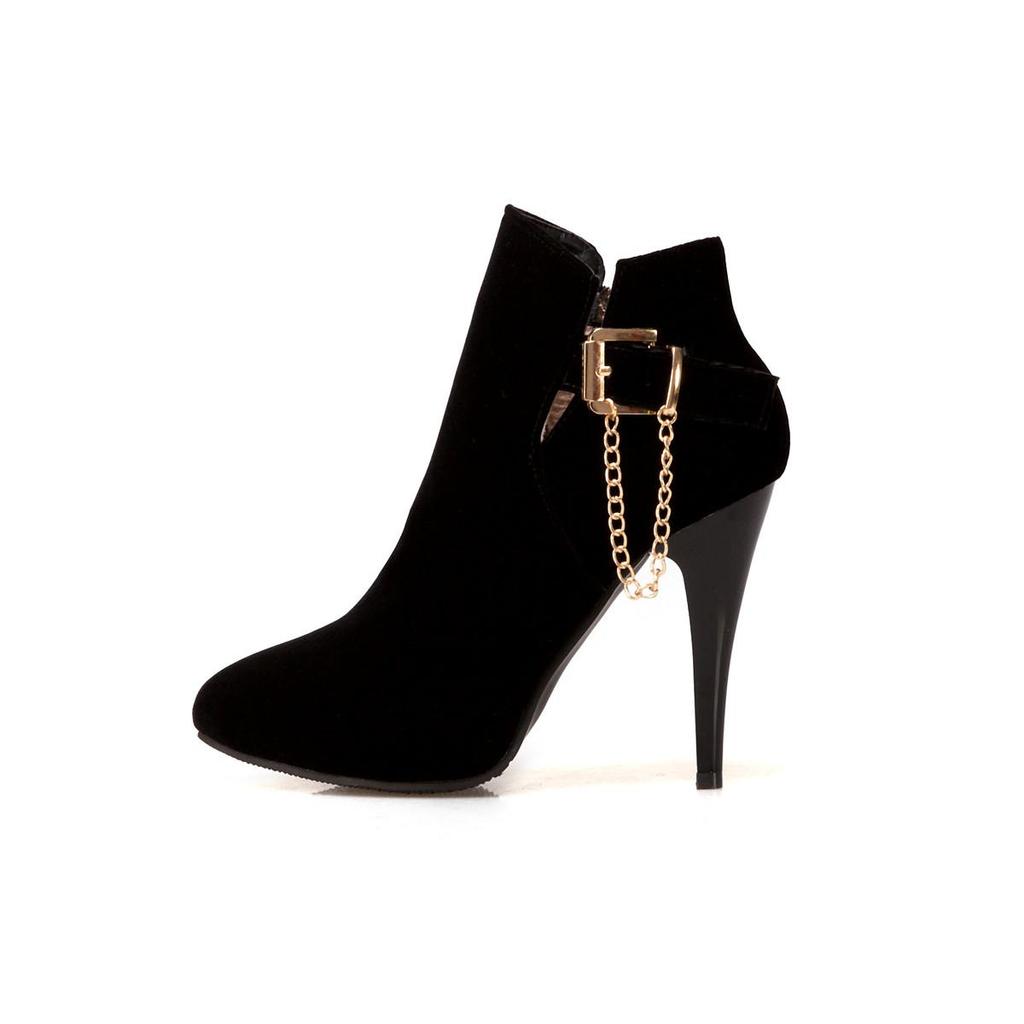 B5/женские короткие сапоги на высоком каблуке, пикантные маленькие однотонные универсальные короткие сапоги на тонком каблуке с острым носком