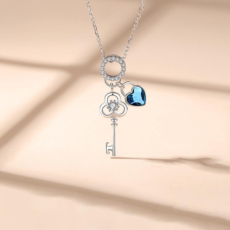 925 Sterling Silver Simple "YOU ARE MY KEY" Key Heart Pendant Clavicle Chain Necklace Women Girlfriend Engagement Jewelry Gift