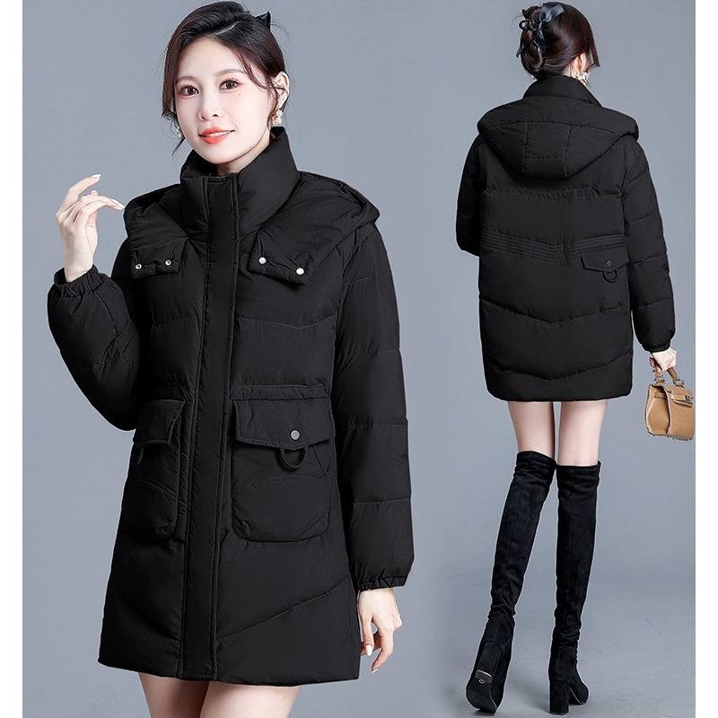 Medium and Long Hooded Down Cotton-padded Clothes for Women's New Fashion Mother Clothes, Thickened Warm Cotton-padded Clothes and Jackets for Women