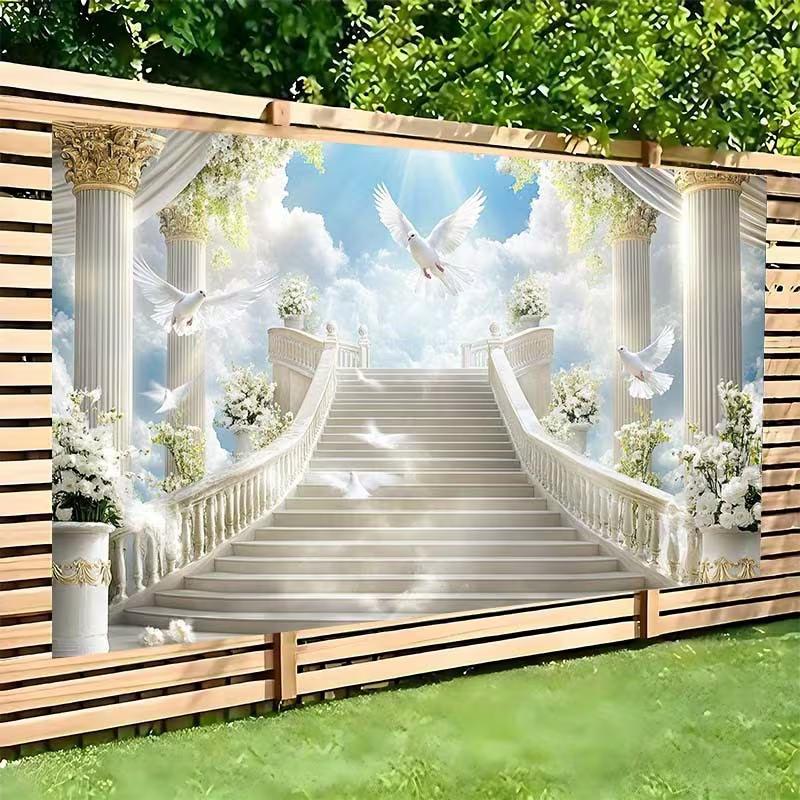 2D Angelic Stairway to Heaven Backdrop for Baptism & Christening