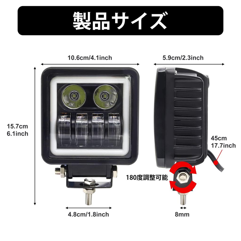 Biqing 2PCS LED Work Light Offroad Driving Fog Waterproof Square Car Spot Lights with White Halo DRL 12V 24V 24V for Truck Tractor SUV ATV 4x4 Lights,