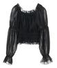 Music Casual Square Neck Shirred Short Blouse for Black [earth & Ecology] Women,