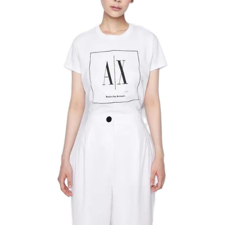 Armani Exchange FW23 Повседневная футболка с принтом логотипа, круглым вырезом и коротким рукавом, женские топы, Белый 3RYTFL-YJ3RZ-1000