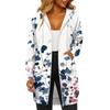 Women's Fashionable Printed  Long Sleeved Drawstring Hooded Zipper Pocket Long Casual Sweatshirt Jacket