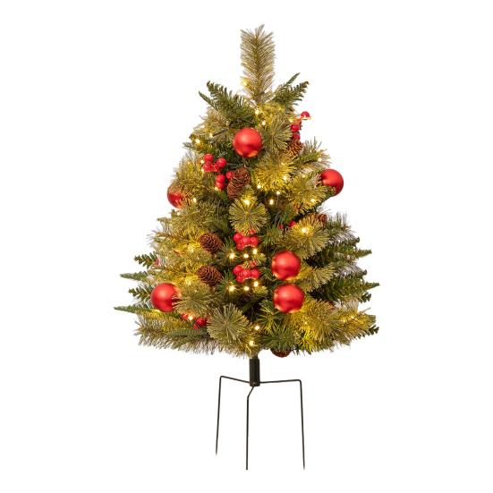 23-дюймовый светящийся искусственный рождественский наполнитель для урны, предварительно освещенная рождественская сосна с шишками, красными ягодами, треногой-колышком и светодиодной подсветкой, наполнитель для уличного крыльца