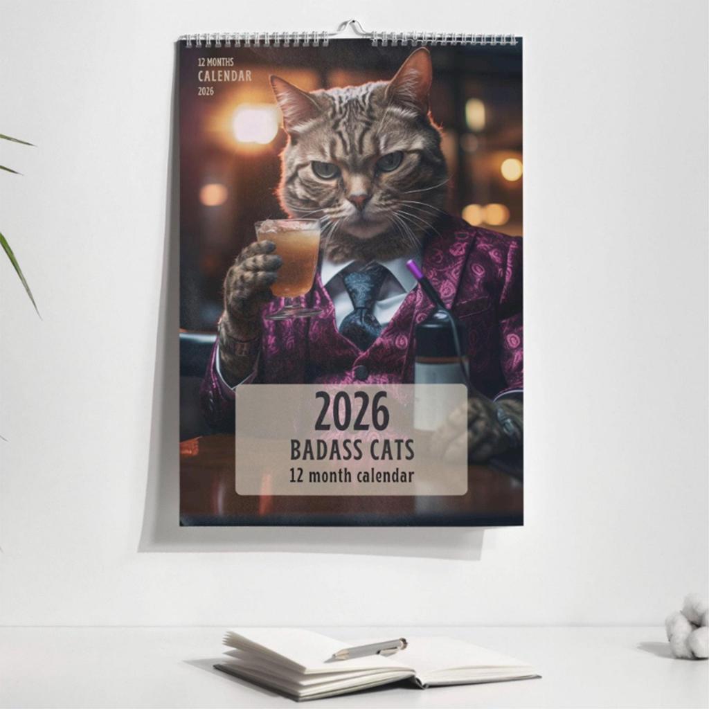 Настенный календарь «Крутые коты» 2026, Смешной кошачий календарь с 12 уморительными фотографиями, Юмористический настенный календарь для дома или декора
