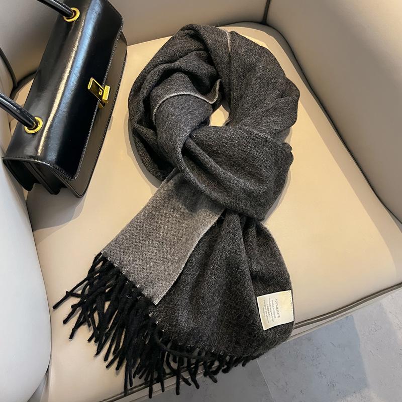 Шарф из чистой шерсти с плавным переходом цвета, женский зимний универсальный, с кисточками, длинный, двусторонний, цветной, большая шаль двойного назначения, новый