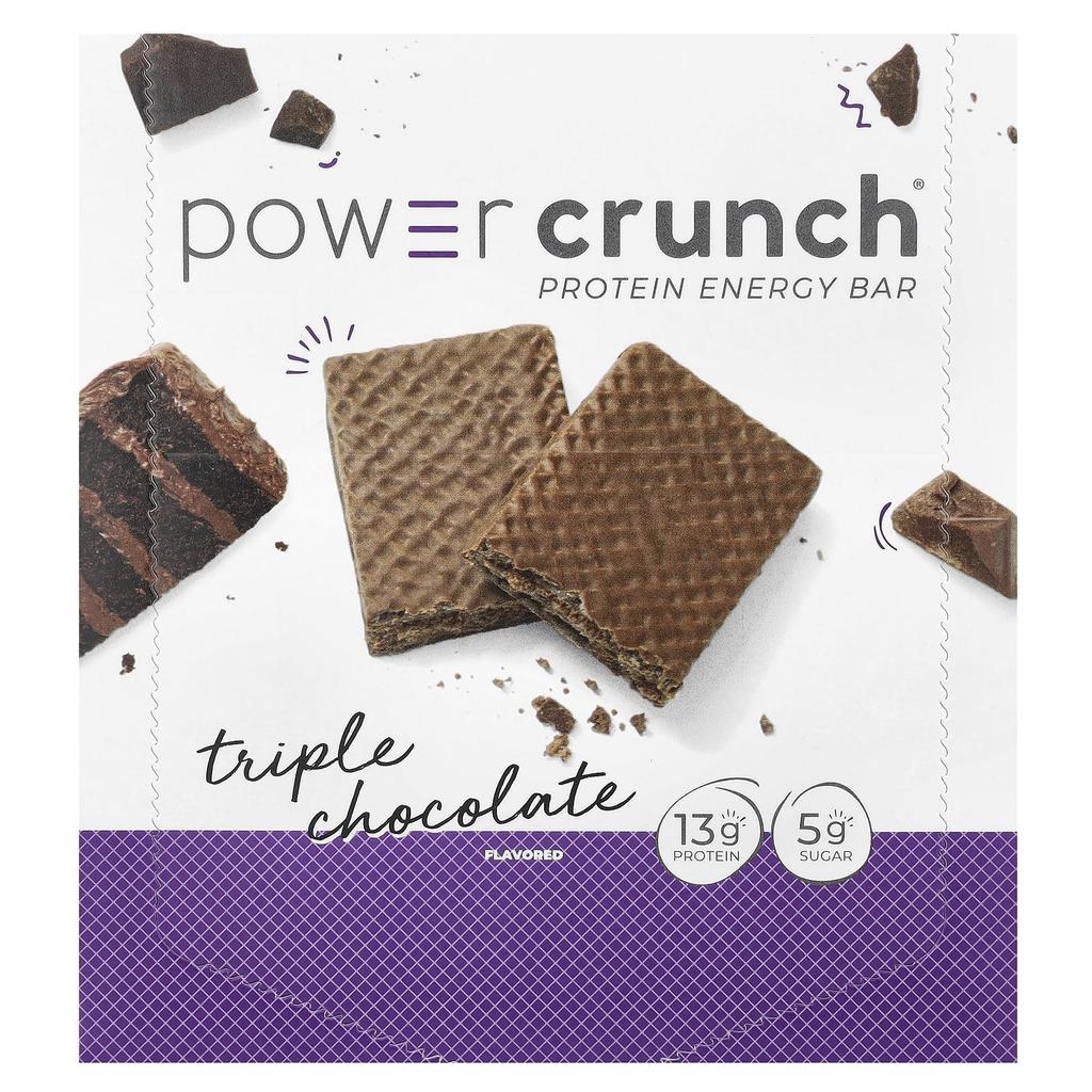 Протеиновый энергетический батончик Power Crunch, Тройной шоколад, 12 батончиков, 40 г (1.4 унции) Каждый