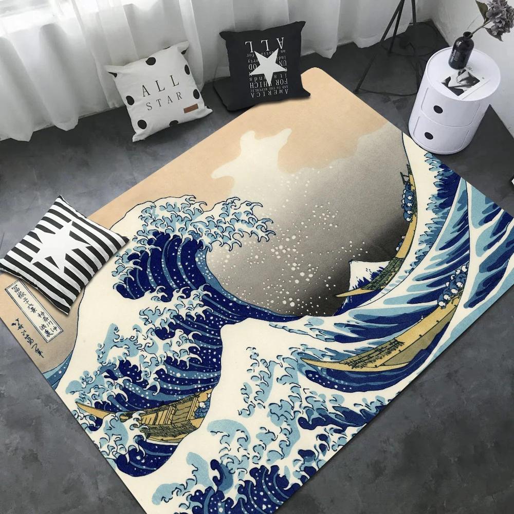 Японское волновое искусство коврик для пола ретро несколько вариантов ковер для гостиной кухни противоскользящий современный домашний декор