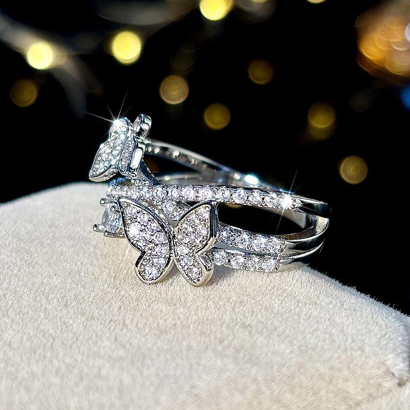 Кольца-бабочки из стерлингового серебра для женщин, роскошные яркие циркониевые женские эстетические аксессуары для пальцев
