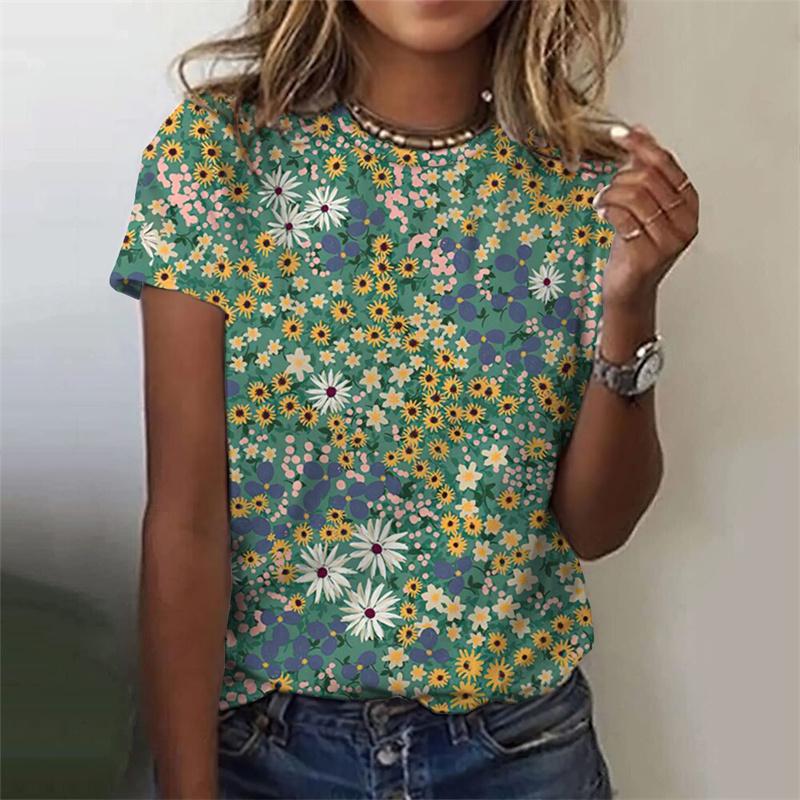 3D Printed Flower T Shirt For Women Floral Graphic Short Sleeves Summer Fashion Street O-Neck Tees Tops Loose Oversize T-Shirts