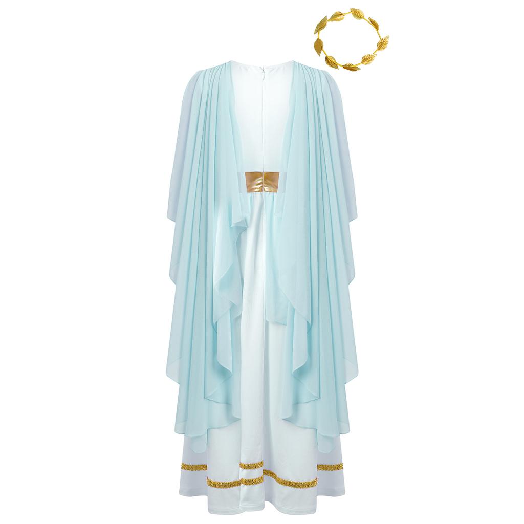 Дети греческая Афина Гостуме девушки принцесса шифоновое длинное платье платье с повязкой на голову для косплей вечеринки