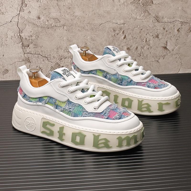 Трендовая мужская обувь 2: Дышащие парусиновые туфли на толстой подошве, нишевый дизайн, повседневные кеды с бахромой из денима для нищих b30