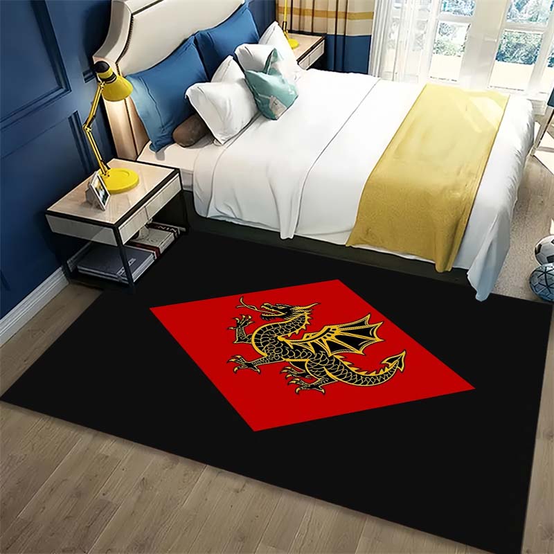 Black Background Red Diamond Golden Dragon Print Area Rug, Non Slip Soft Floor Mat Living Room Bedroom Home Decor Carpet