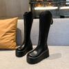 Модные зимние женские сапоги-носки высотой 8,5 см, осенне-весенние женские рыцарские сапоги на высокой платформе, высокие сапоги до колена, массивные кожаные туфли