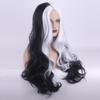 Аниме 65 см Круэлла де Виль, черные и белые длинные вьющиеся волосы для Deville, термостойкие косплей костюм, парики, аксессуары