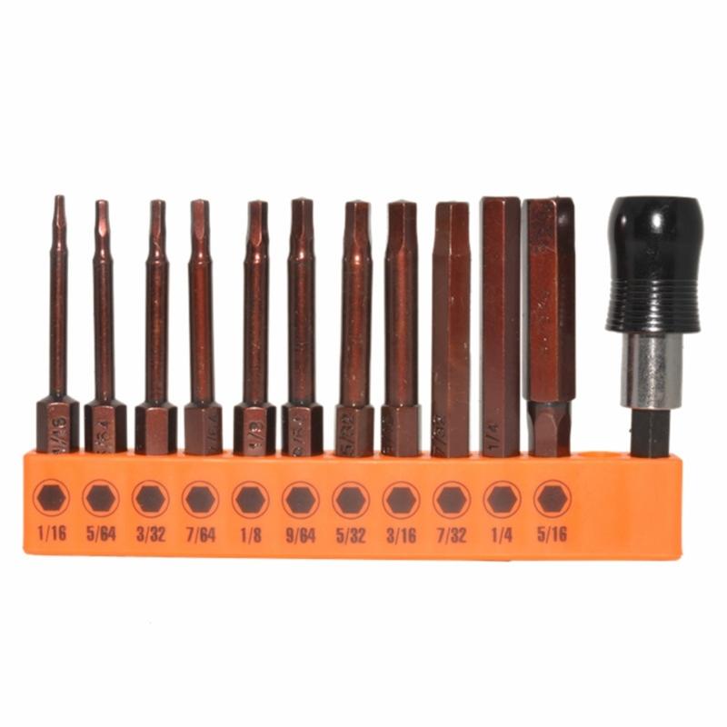 23Pcs Hex Head Allen Wrenches Drill Bit Set Steel Magnetic Tip Hex Bit Set 60mm Long 1.5/2/2.5/3/4/5/5.5/6/8/10/12mm