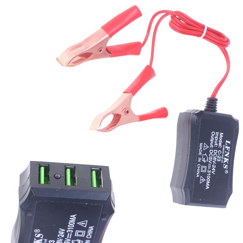 Адаптер питания 12В 24В на 5В с 3 портами USB и зажимом для аккумулятора для зарядки мобильного телефона, аварийный USB-питание, высокая эффективность