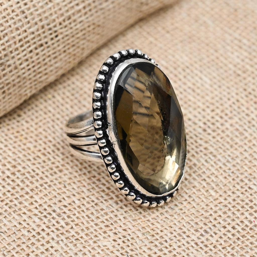 Ювелирное кольцо ручной работы с дымчатым топазом на День Благодарения из стерлингового серебра 925 пробы