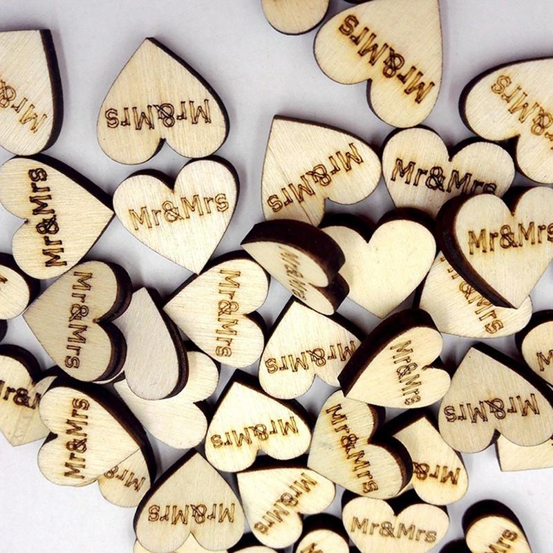 Новая упаковка из 50 деревянных резных свадебных украшений в форме сердца, разбросанных украшений для стола, рукоделия