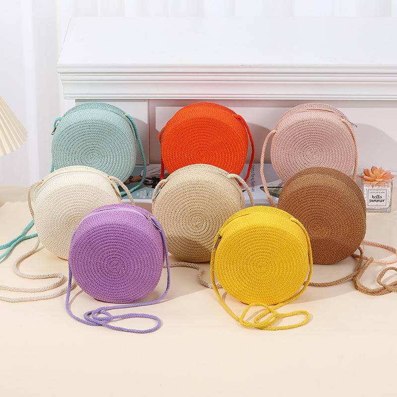 Summer Round Straw Shoulder Bags Handmade Woven Crossbody Bag Purse Trendy Beach Bag Daily Messenger Phone Handbag