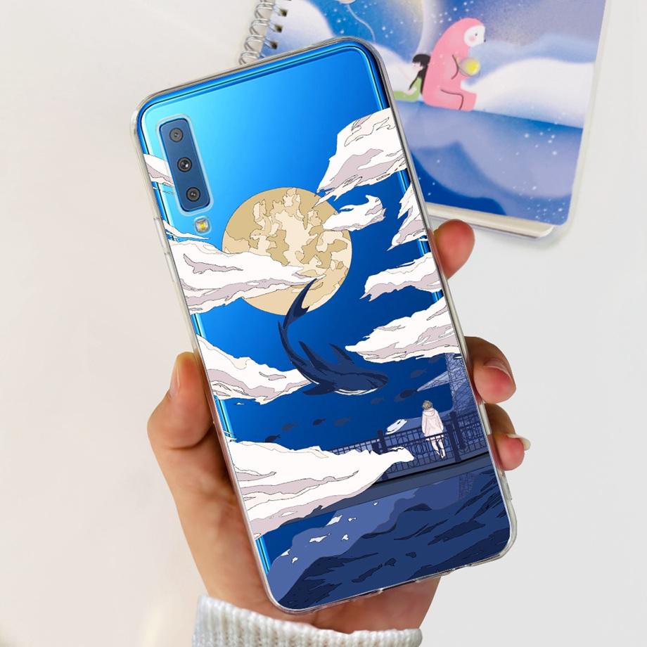 Luxuly Clear Silicone Back Cover For Samsung Galaxy A7 2018 Case 6.1" SM-A750F Bumper Fundas Soft TPU Women Fashion Rose Flower