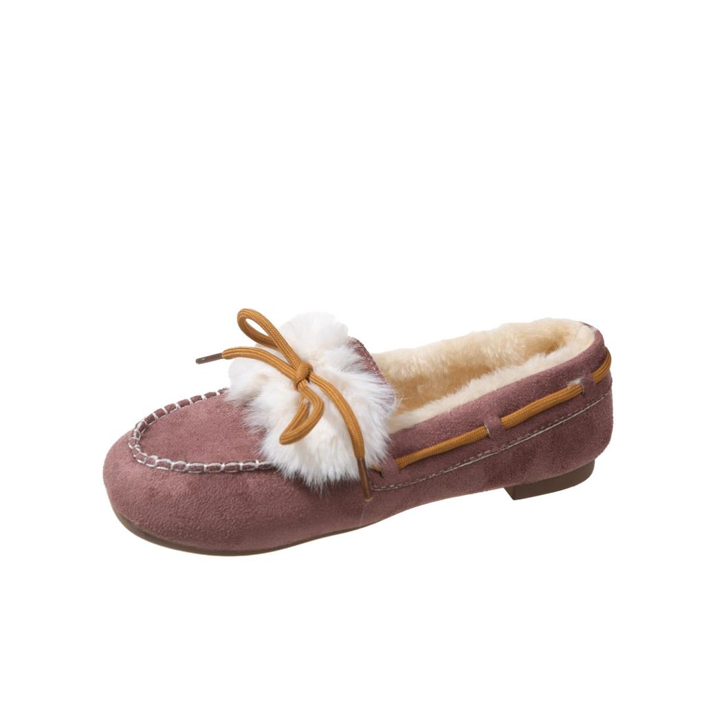 Soft Sole Cotton Single Shoes for Women 2023 New Round Head Autumn and Winter Plush Casual Bean Shoes Warm Flat Bottom Mom's Shoes