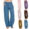 Летние хлопковые льняные широкие брюки для женщин, повседневные брюки полной длины, женские однотонные свободные прямые брюки с высокой талией